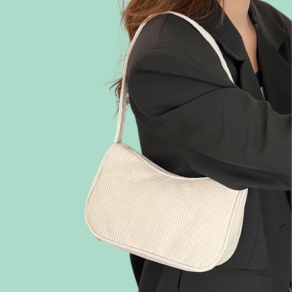 Corduroy Cream Shoulder Bag – Minimalist Chic Everyday Purse - Picture 1 of 5
